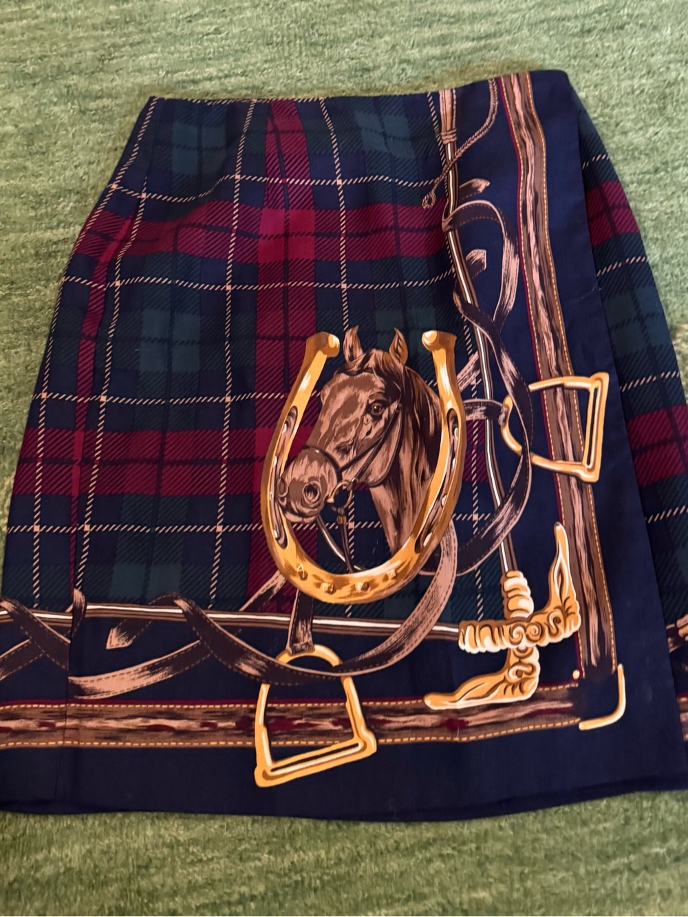 Vintage BROOKS BROTHERS Wrap Pencil Skirt Equestrian Horse Plaid Print Size 10
